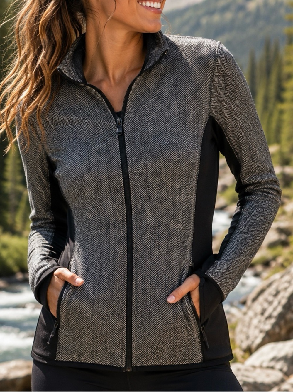 Marc New York Andrew Marc Herringbone Full Zip Jacket Black Gray Size Small